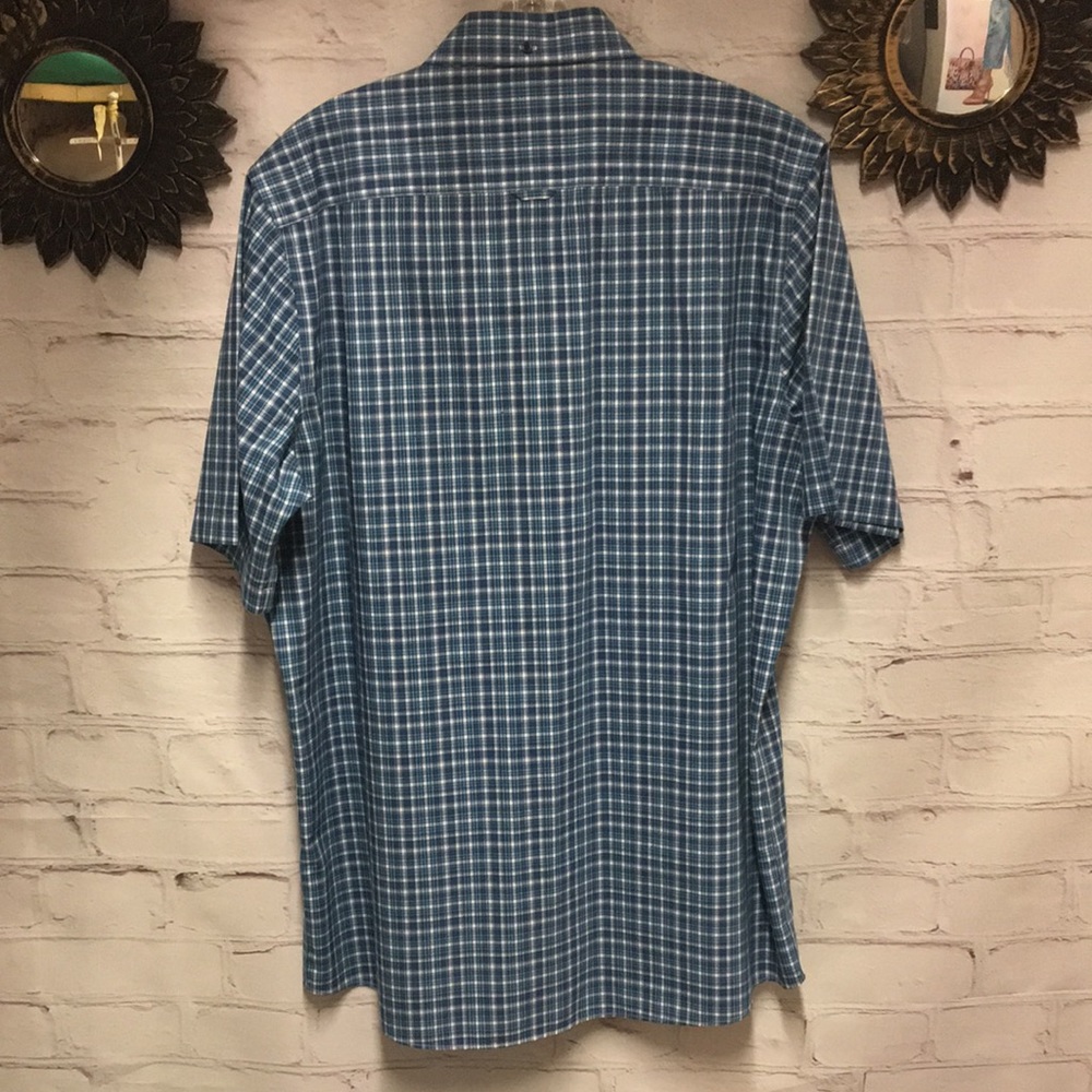 PLAID NORDSTROM Shirt WRINKLE FREE BUTTON DOWN WHITE & BLUE Size L